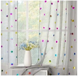Urban Lotus Polka Dot Gray Sheer Curtains 54" Long Rod Pocket‎